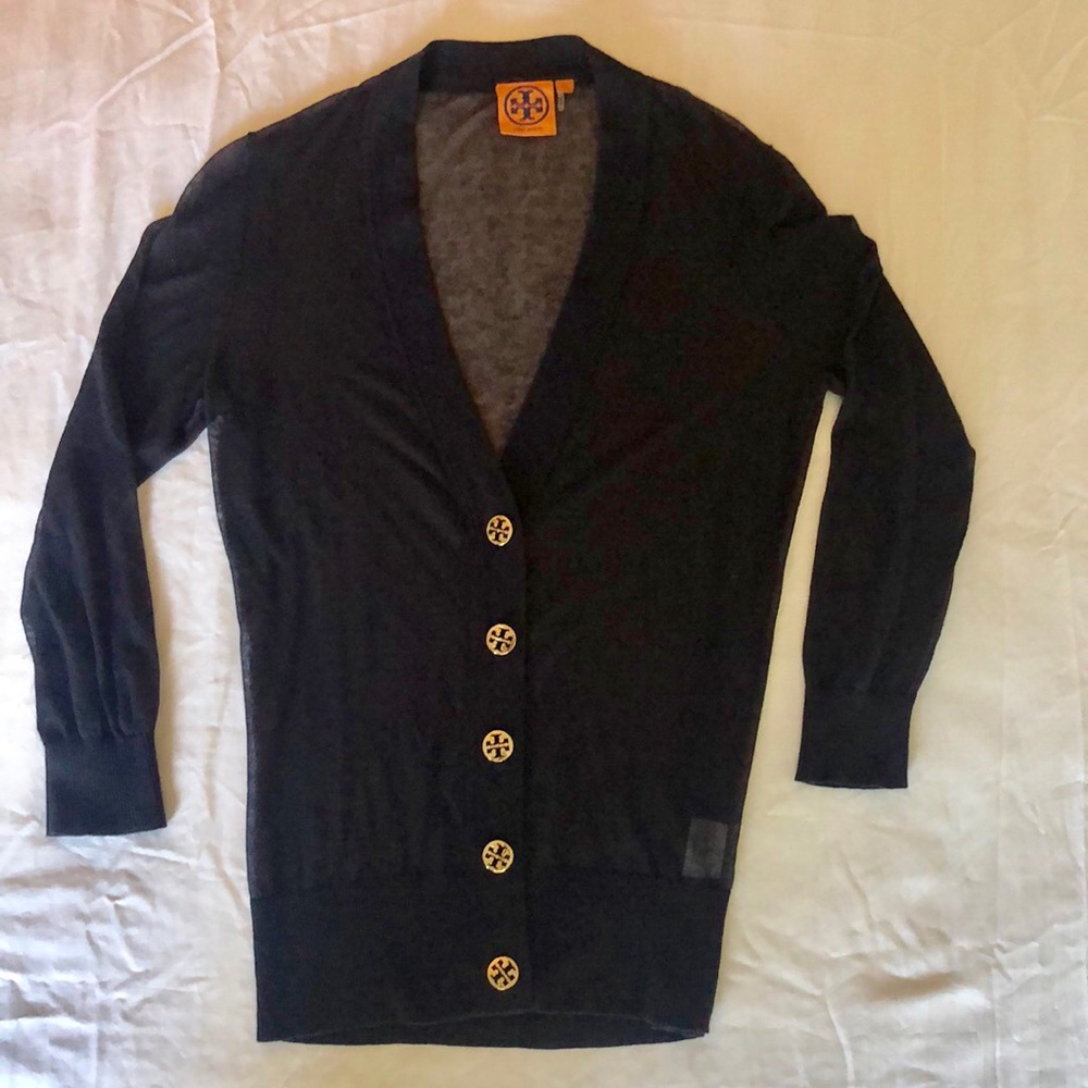 Tory Burch Sheer Navy Cardigan XS